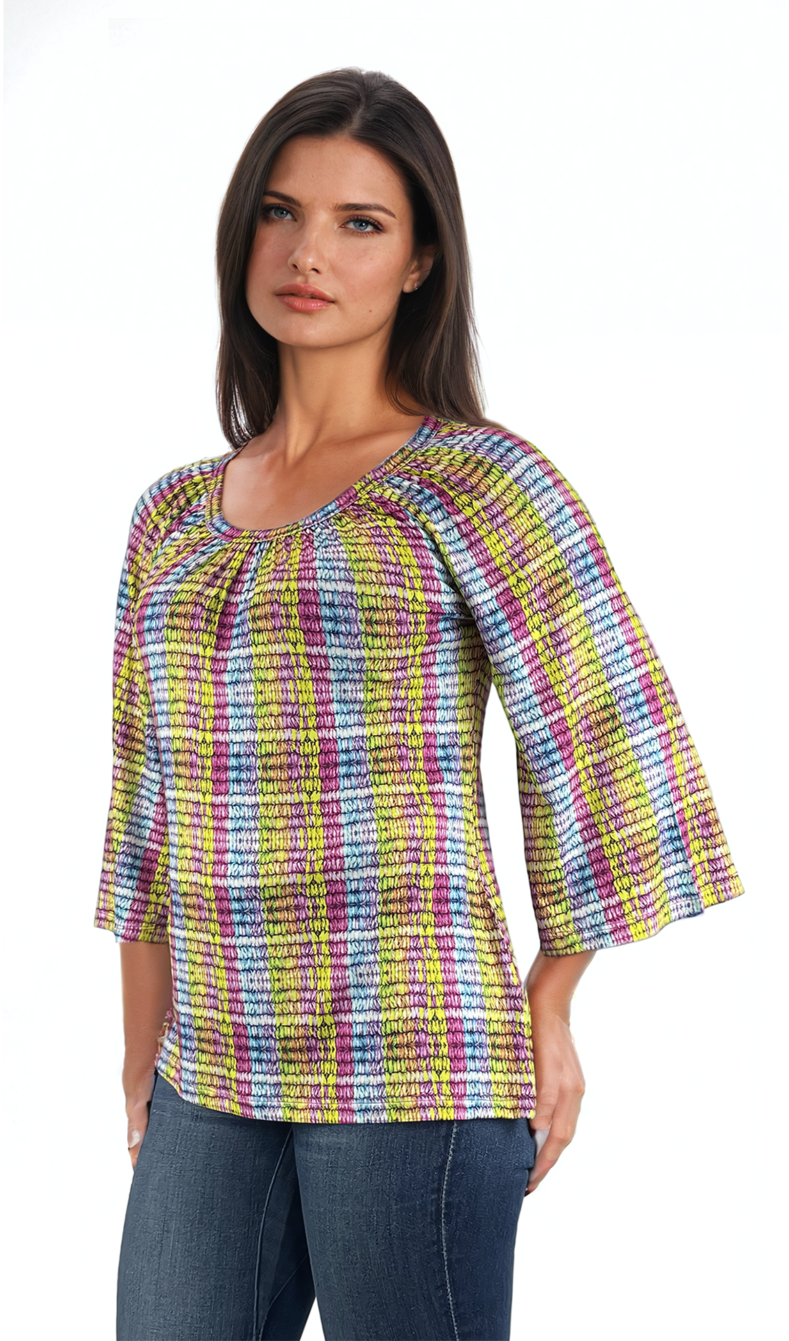 Damenbluse - T-Shirt mit 3/4-Ärmeln und Rundhalsausschnitt