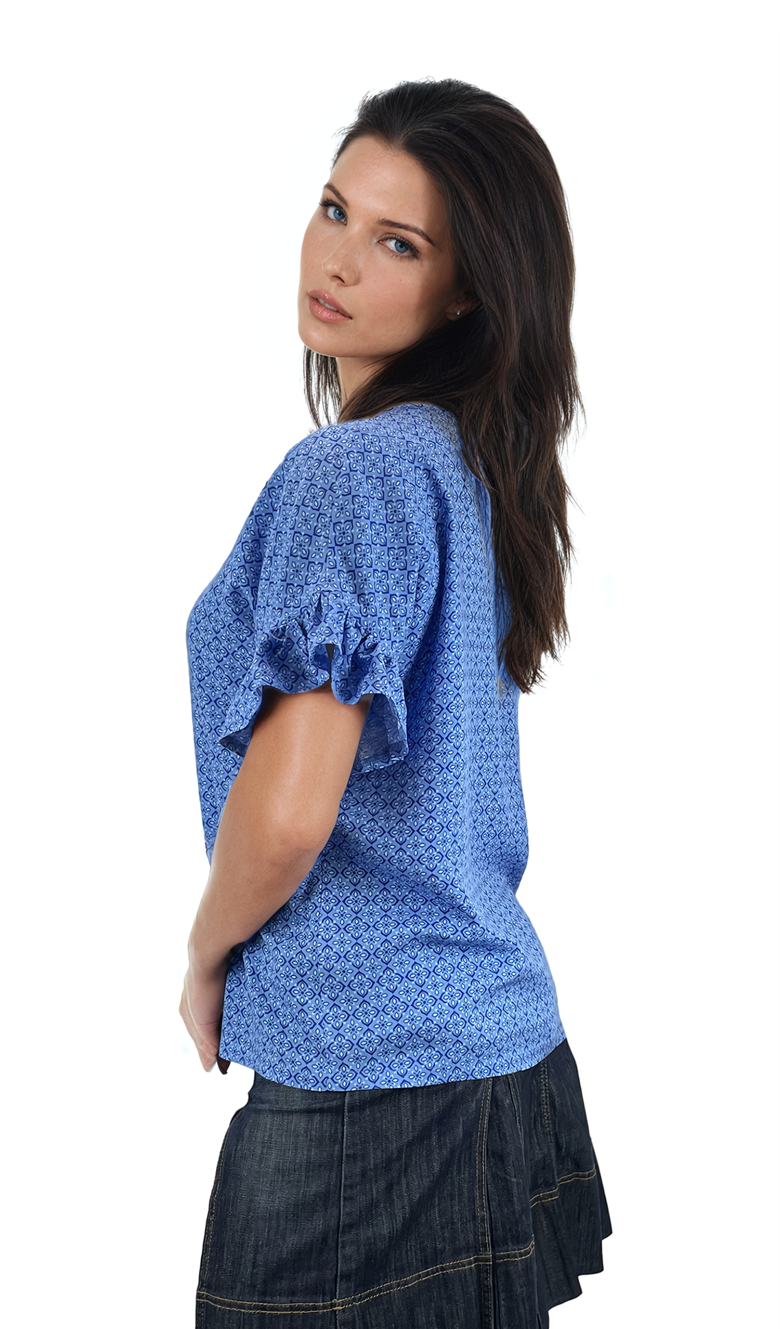 Дамска блуза къс ръкав обло деколте