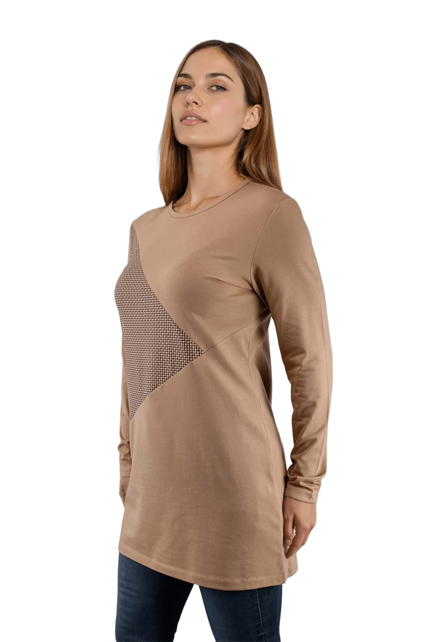 Дамска блуза-туника асиметрична с дълъг ръкав обло деколте