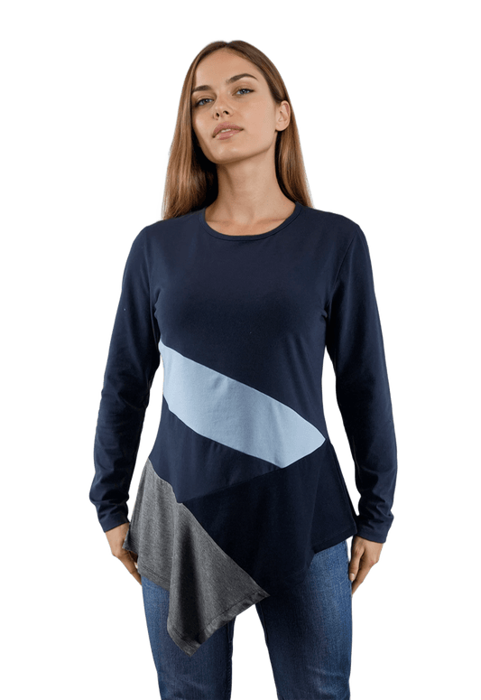 Дамска блуза-туника асиметрична с дълъг ръкав обло деколте