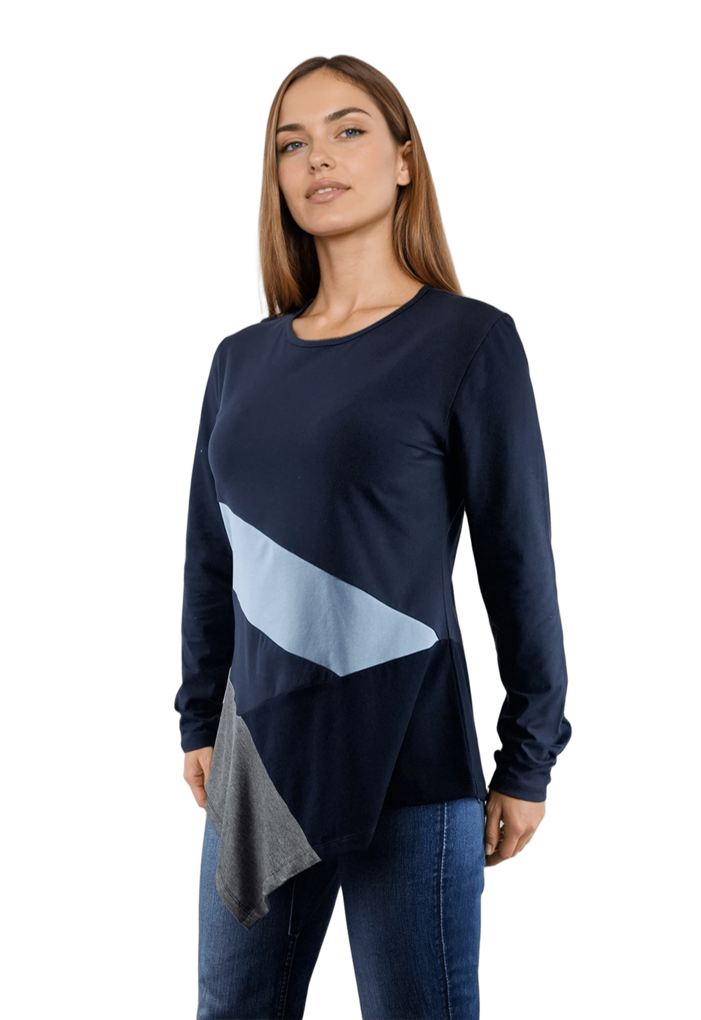 Дамска блуза-туника асиметрична с дълъг ръкав обло деколте