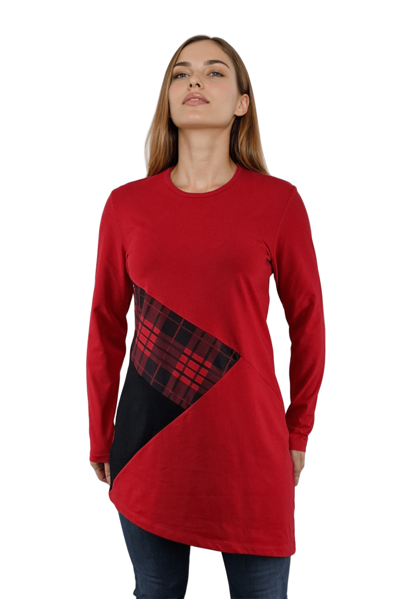 Дамска блуза-туника асиметрична с дълъг ръкав обло деколте