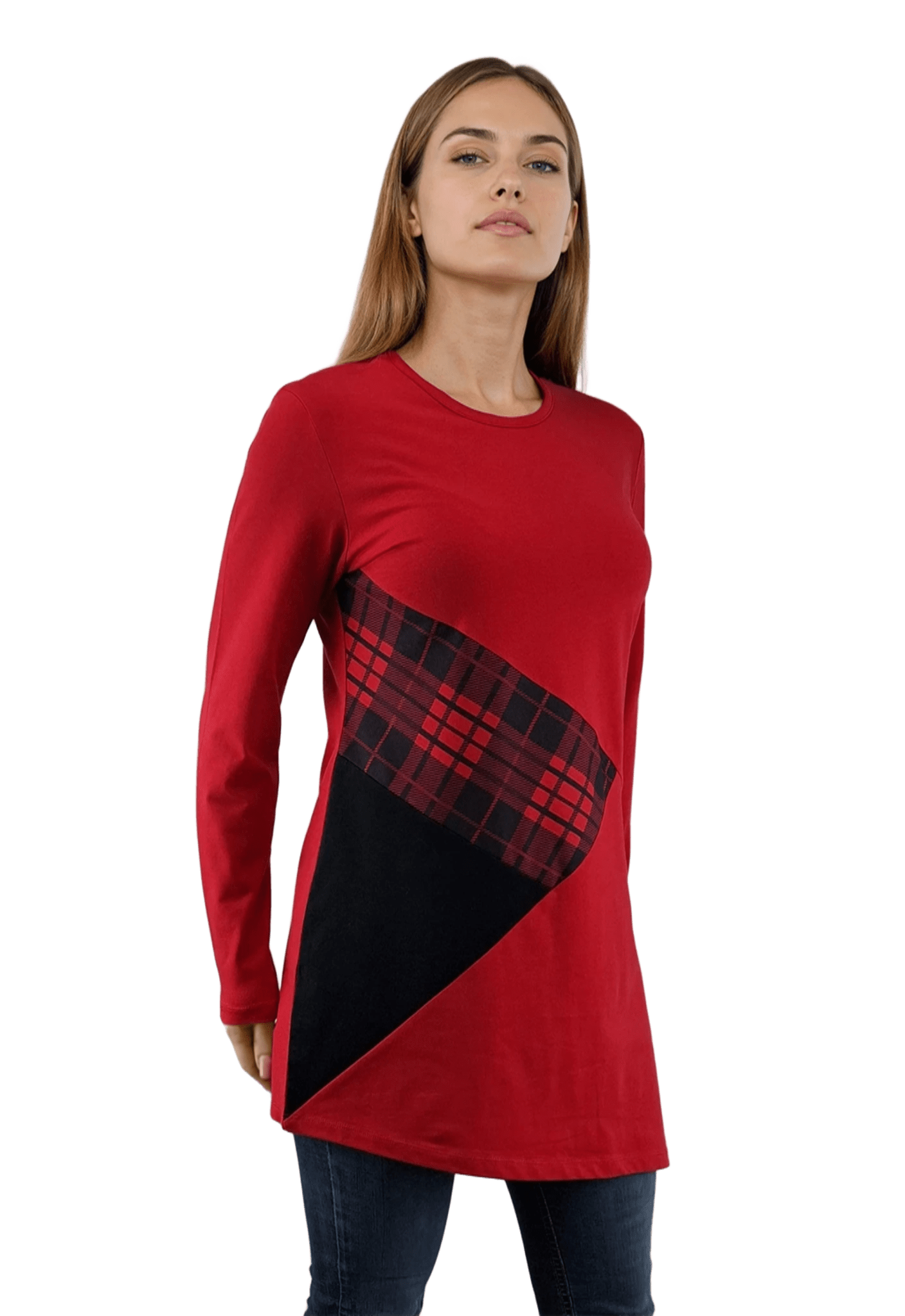 Дамска блуза-туника асиметрична с дълъг ръкав обло деколте