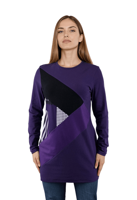 Дамска блуза-туника асиметрична с дълъг ръкав обло деколте