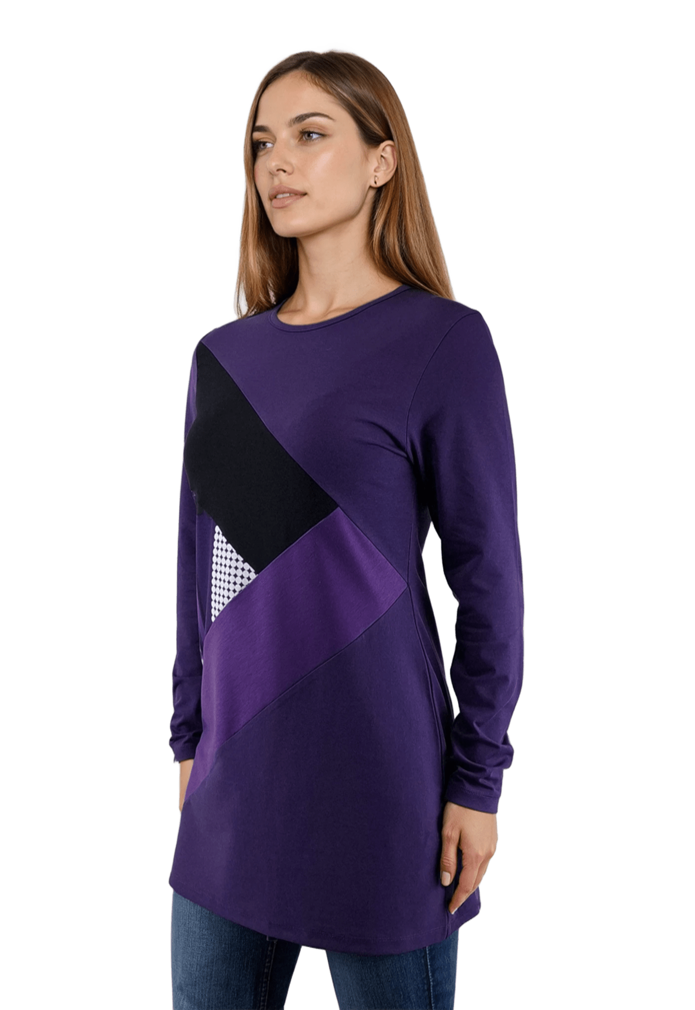 Дамска блуза-туника асиметрична с дълъг ръкав обло деколте